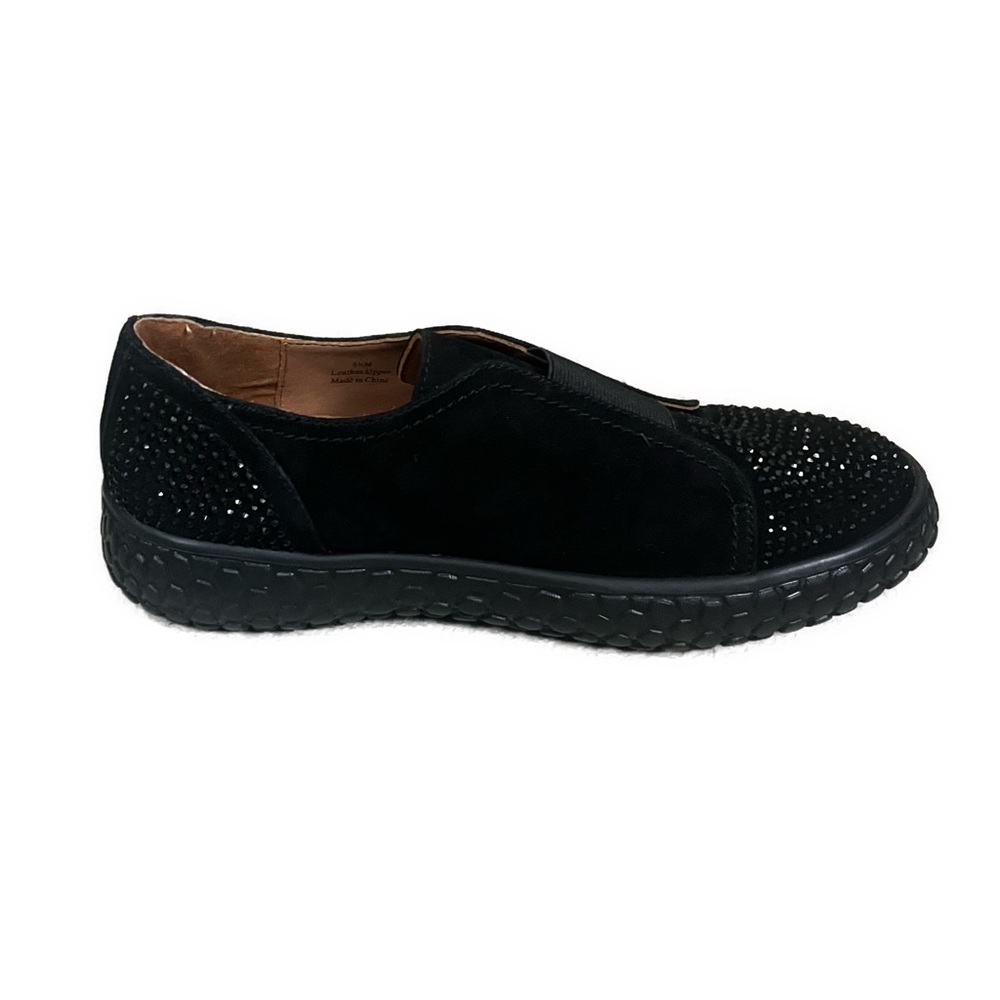 L’Amour Des Pieds NEW Zarrial Bedazzled Black Leather Slip On Sneakers- Size 6.5 - Picture 4 of 9